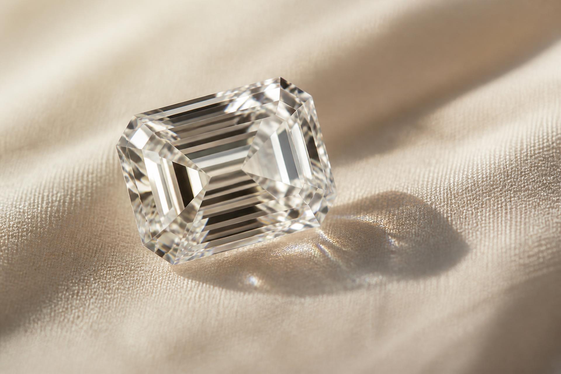 A lab-grown diamond resting on ivory linen